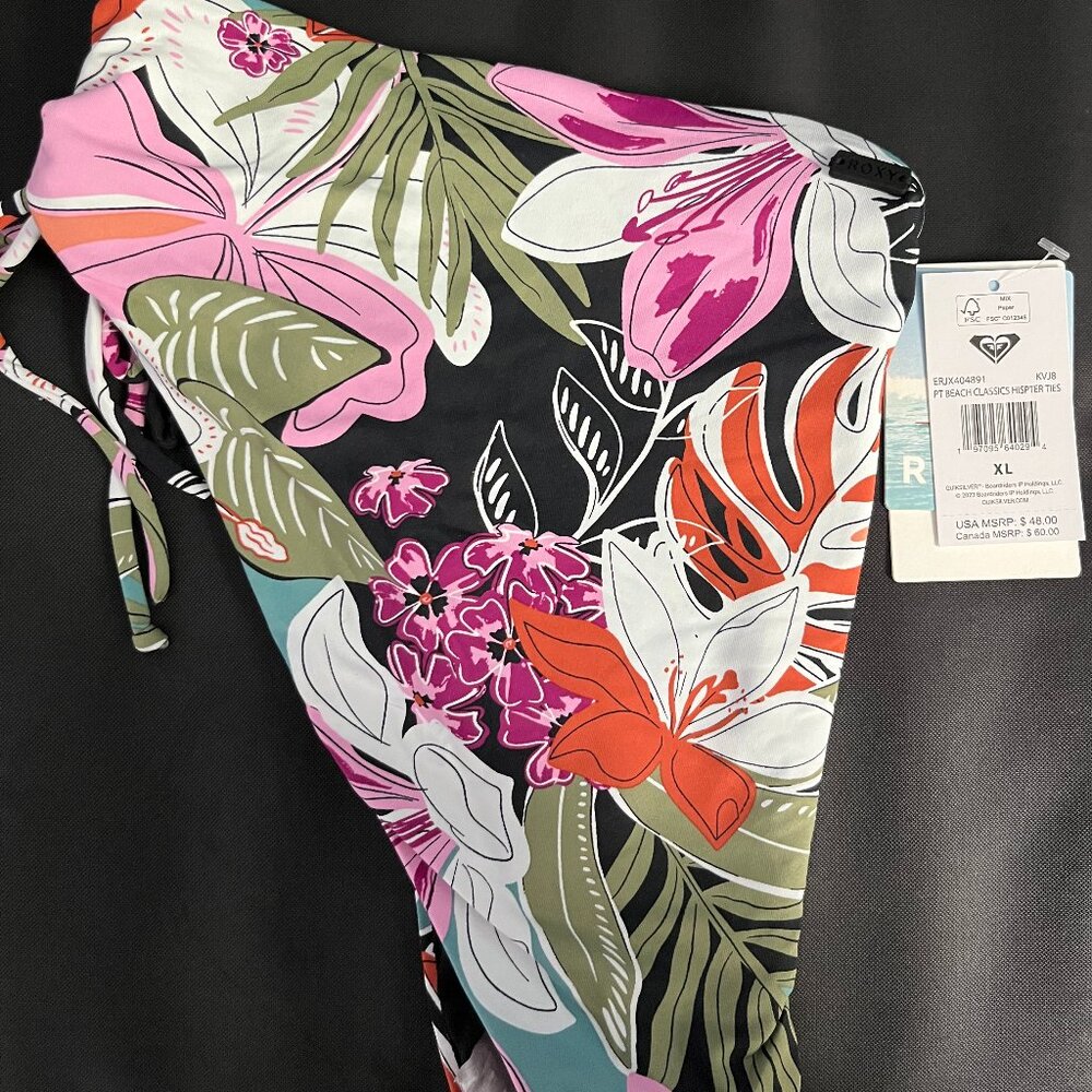 Roxy Beach Classics Swim Hipster Tie Bottom Size XL Multi Floral Print NWT